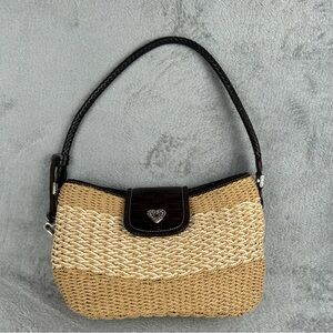 Brighton Y2K Straw Raffia Leather Trim Shoulder Bag Hobo Purse Heart Charm
